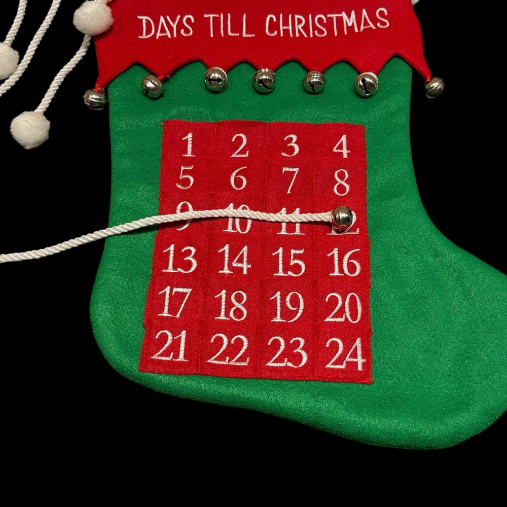 Christmas Advent Calendar Stocking 24 Day Countdown w/ Pockets & Jingle Bell - Picture 3 of 16